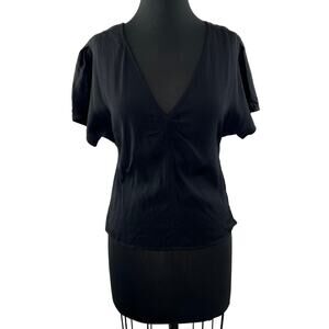 MADEWELL Black Blouse Top Floral Jacquard Viscose Ribbed V-Neck Size Zip Size 4